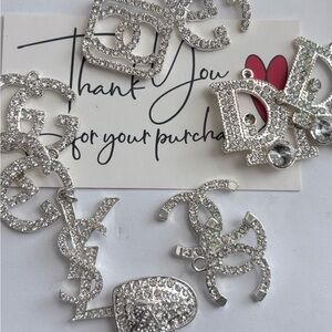 Rhinestone Logo Charm Pendant - Silver Sparkle